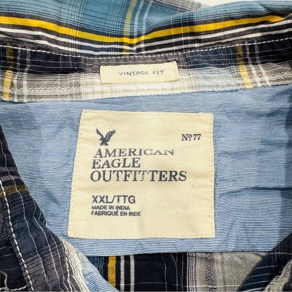 American Eagle Outfitters Mens Vintage White Blue Yellow SS Button Down Shirt - Picture 3 of 7
